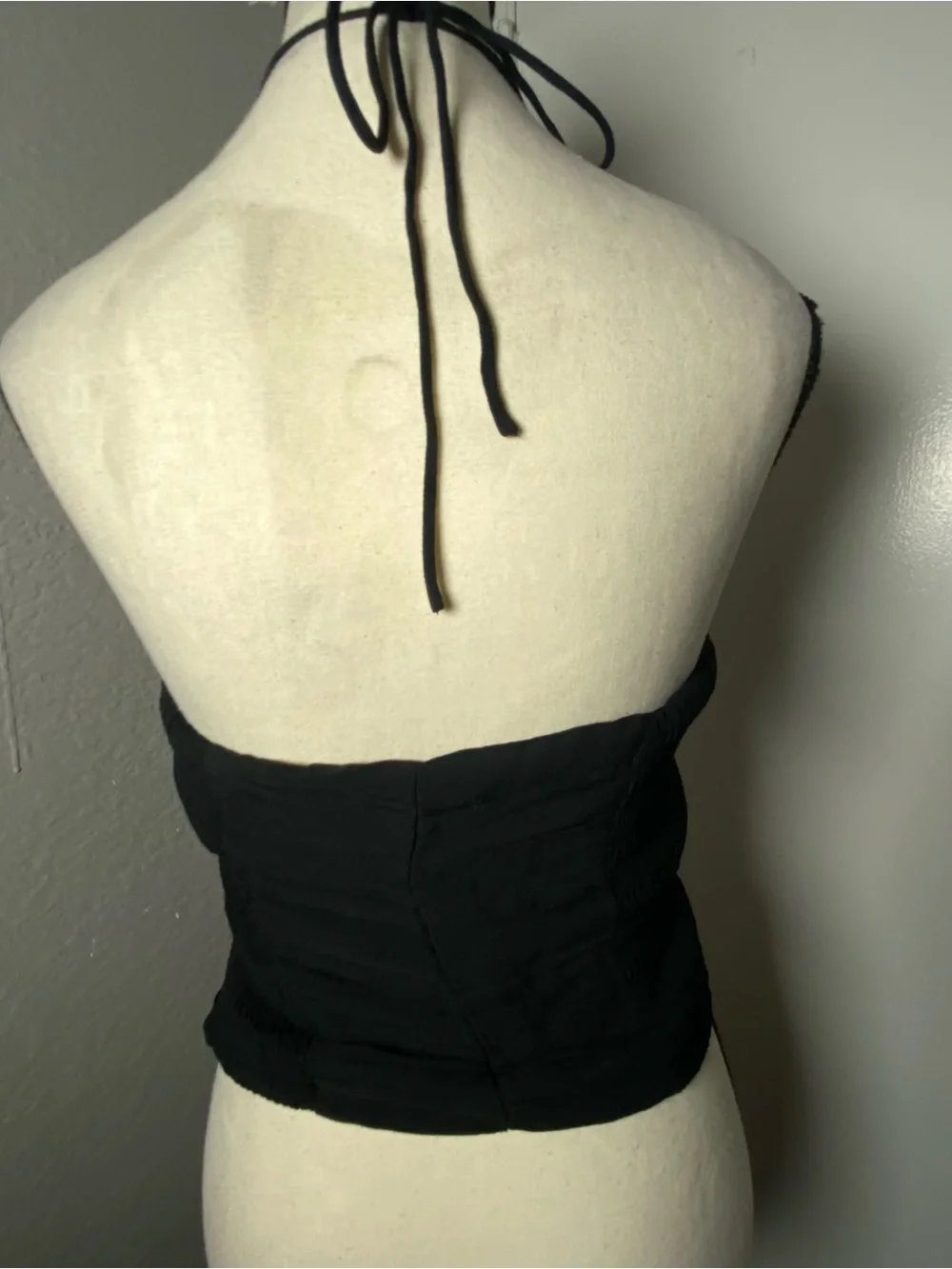 Aqua Black Ruched Chiffon Halter Top Size Small